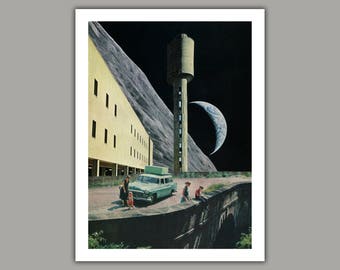 On the Edge - Surreal collage art print, 12x16 print, retro art, space art