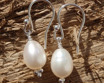 White Freshwater Pearl Earrings, Bridal Pearls, Bridal Earrings, Silver Earrings, Pearl Drop Earrings,