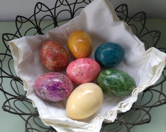 Colorful vintage Alabaster eggs. Decorative Easter eggs