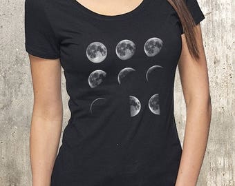 Women's Organic Scoop Neck T-Shirt - Moon Phases - Women's Viscose Bamboo and Organic Cotton Tee