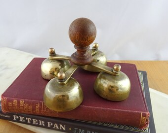 Small Vintage 4 Brass Bell with Wooden Handle, Altar Bell, Hand Bell, 4-Bell, Church Bell, Ceremony Bell