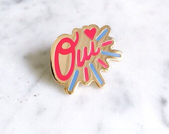 oui enamel lapel pin, gold enamel pin, pins, broche