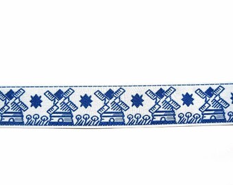 Dutch Delft Blue Ribbon - Windmill - one yard