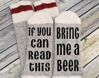Word Socks - Novelty Comfy Cotton or Wool Men's Socks - If you can read this - Bring me a beer - Funny Socks - Socks with Sayings - Custom