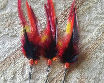 Feather Hair Bobbies - Lot of 3 - Fiery Red