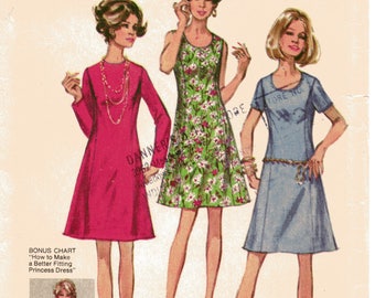 Sewing Pattern, Vintage 1970s Princess Dress Pattern, Half Size Plus Size 22 1/2 Bust 45"(114cm), Simplicity 8889, Free US Shipping
