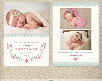 5x7 Christmas Birth Announcement Template, Holiday Birth Announcement, Christmas Baby, Holiday Baby, New Baby, Christmas Photo Card - H57