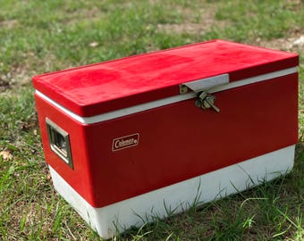 Vintage cooler,Coleman cooler, metal and plastic cooler, ice cooler, picnic, retro decor,