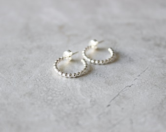 Silver Dot Hoops, Silver Hoop Earrings, Sterling Silver Earrings