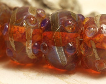 Handmade Glass Lampwork Bead Set - Six Orange Rondelle Beads 10704101