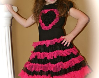 Black and Hot Pink Heart Chiffon Ruffle Dress for Girls!!!