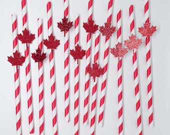 Canada Day Paper Straws, Canada Day Party Supplies