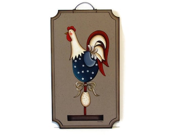 Primitive Rooster Wall Art, Handpainted Wood Sign, Hand Painted Americana Prim Rooster Decor, Tole Decorative Painting, B1