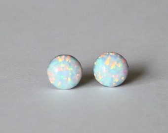 5mm Opal stud earrings- Titanium opal earrings - White opal studs- Small opal earrings- Pure Titanium earrings- Hypoallergenic
