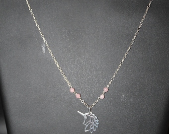 Pink Unicorn and Opal Necklace
