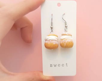 Semla earrings, semla necklace, food jewelry, food necklace, semla jewelry, semlor, swedish fika, pastries, gift for her, pastries, sweets