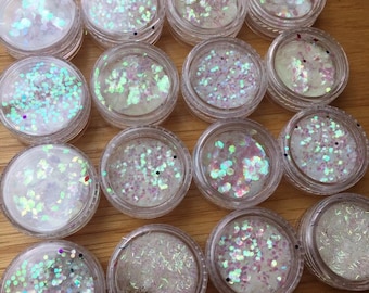 10 IRIDESCENT WHITE glitter pots new festival sparkly hair body face crafts glitter festive
