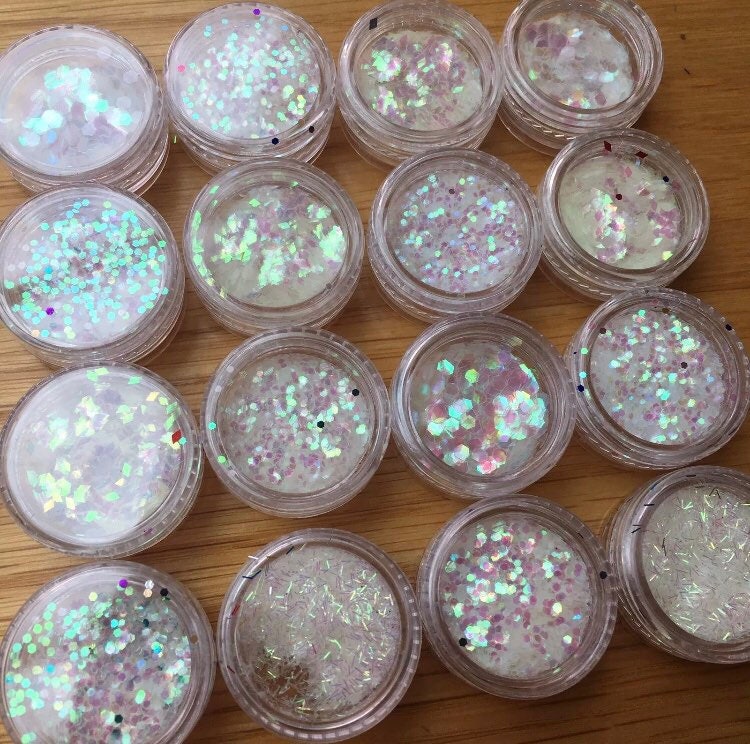 10 IRIDESCENT WHITE glitter pots new festival sparkly hair