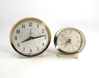 Two vintage wind-up clocks - Big Ben and Baby Ben by Westclox - alarm, midcentury, pair, set, large and small