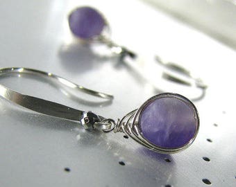 Amethyst Earrings, Purple Amethyst Earrings, Sterling Silver, Natural Amethyst Gemstone, Purple Earrings, Birthstone Earrings - Chevron
