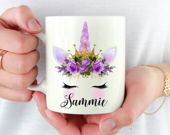 Personalized Unicorn Mug, Name Unicorn Gift, Purple Unicorn Mug, Gift For Her, Unicorn Lover Gift, Unicorn Birthday Gift, Eyelashes Unicorn