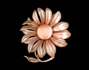 Large 60's Tangerine Floral Brooch GJ2525