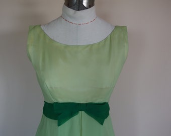 1960s prom wedding dress empire waist chiffon over taffeta formal