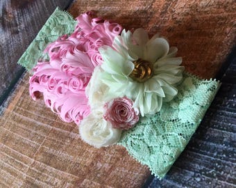 Mint and Pink Flapper Inspired Headband - 16"