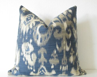 Blue Gold Ikat 20x20 Throw Pillow Cover
