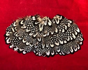 1 blk/wht dot HACKLE FEATHER Pad-Headband/Hats/Bridal/Craft/Dress-bird-millinery