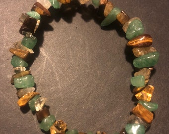 Wish bracelet made with semi precious tigers eye, citrine and adventurine.