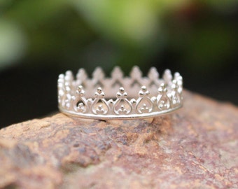 Anello corona, Princess anello, anello in argento, Tiara accatastamento anello dell'argento sterlina, Game of Thrones impilabile, fatto a mano