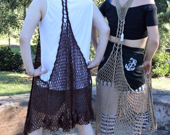Hand Crochet Long Vest Chocolate Brown. Hippy Doof Boho. Free Size