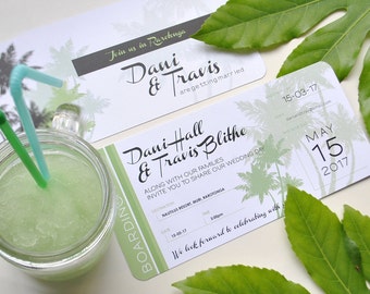 Tropical Airline Ticket Boarding Pass Style Wedding Invitation