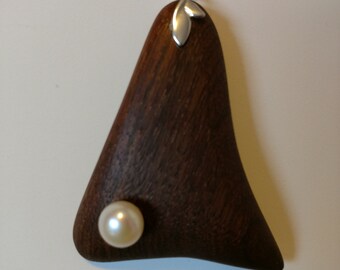 Reversible Walnut and Pearl Pendant