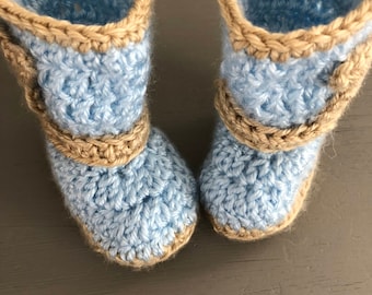 Baby blue and tan 0/3 months baby Cowboy Booties