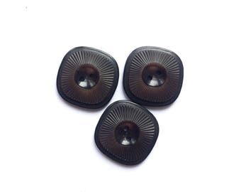 3 Large Black & Brown Square Vintage Buttons