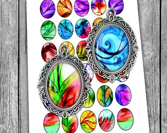Beautiful "Abstract" Oval Images 30x40mm, 22x30mm for Cabochons - Digital Collage Sheet - Instant Download
