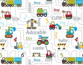 Under Construction Adorable Love Hug Truck Quilt Cotton Fabric By the yard / Half Yard