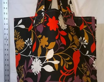 Floral Bird Tote Burlap Bottom