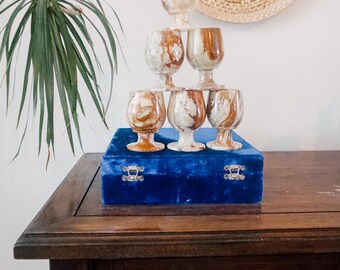 Marbled stoneware goblet set