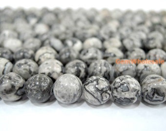 15.5" 8mm/10mm/12mm Natural grey map stone round beads, semi-precious stone,Grey Crazy Lace Jasper, jewelry supply, map jasper beads
