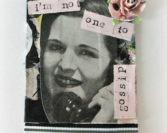 Mixed Media Tag, Gossip Girls Tag, Gift Tag, Vintage Image, Collage Tag, Recycled Paper, OOAK Art Tag, Altered Art, Original Mixed Media