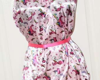 Silky buttery soft unicorn satin all-in-one teddy, soft & silky soft lounging wear, Sissy Lingerie