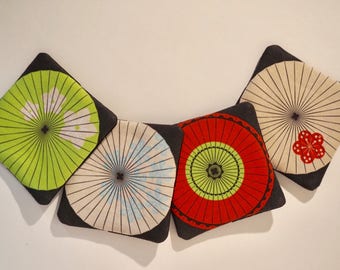 Japanese Parasols - Set of 4 Fabric Drink Coasters