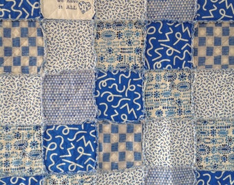 Rag Quilt Throw, Lap Quilt, Family Quilt, Quilt For Sale, Rag Quilt, Homemade Quilt, Blue Quilt, Embroidered Blanket, Rag Quilt For Sale