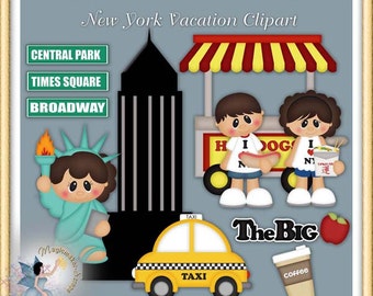 New York Vacation Clipart, Statue of Liberty, Empire State Building, Digital Scrapbook Elements