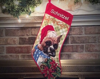 Boxer Needlepoint Christmas Stockings, Personalized Christmas stockings, Boxer, Dog stocking, Needlepoint stockings, Christmas stocking