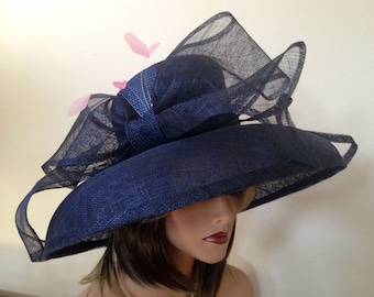 Formal hat, Kentucky Derby hat, Derby hat, Navy blue hat for the races, weddings, church, Royal Ascot