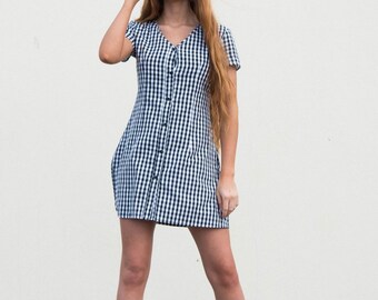 90s Black Gingham Mini Dress || Gingham Dress || 90s Plaid Dress || Black and White Gingham Dress || Gingham Mini Dress